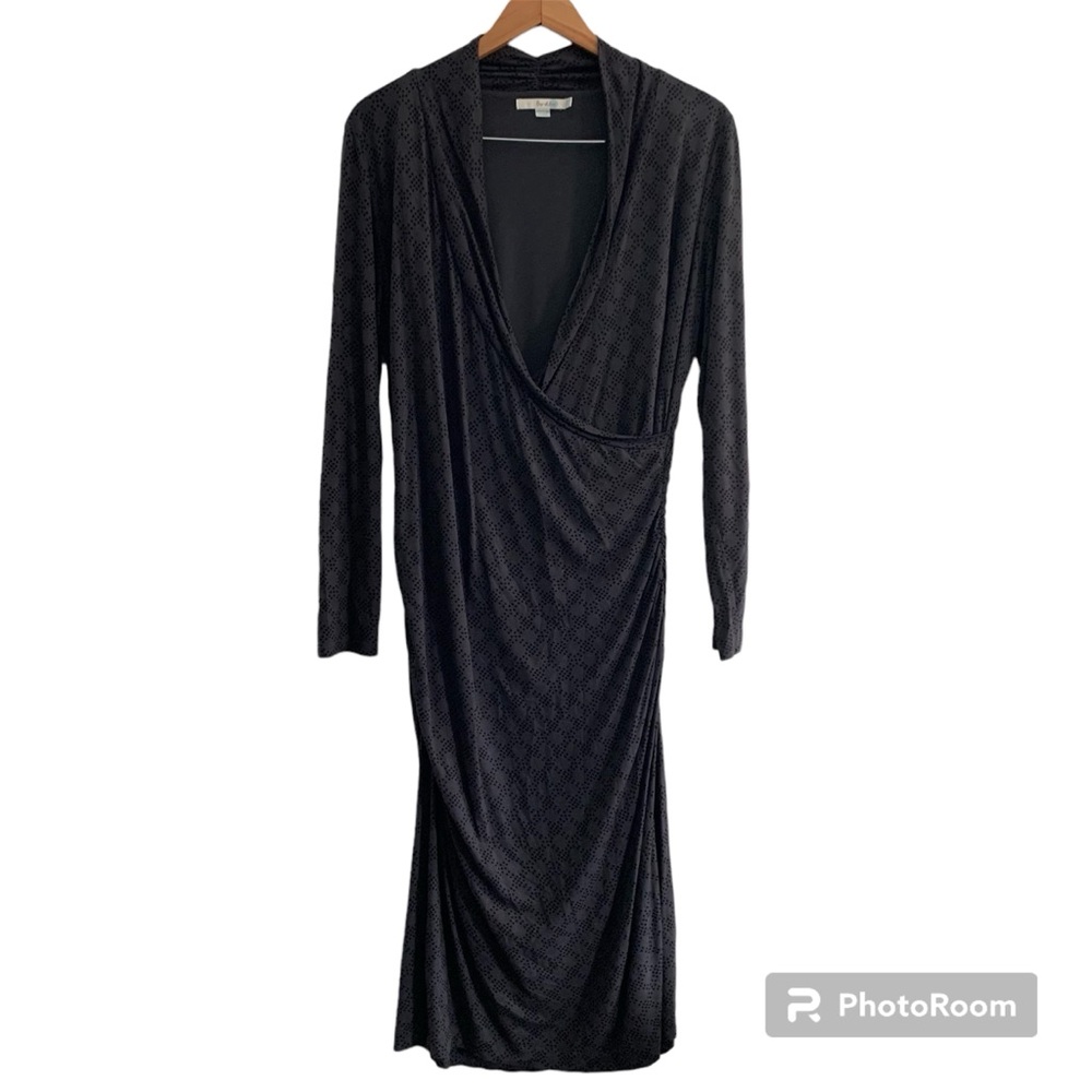 Boden Long Sleeve Dress Women Size 14L Faux Wrap Ruched Flattering Office Lined
